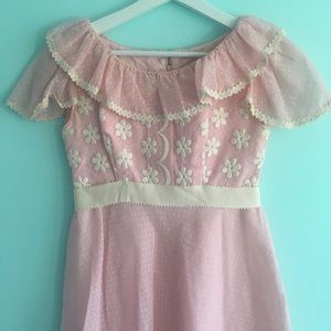 60s pastel pink mini floral party dress